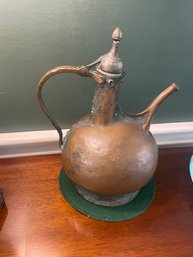 Vintage Copper Jug With Attached Lid