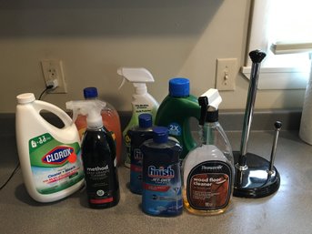 Assorted Cleaning Supplies And Paper Towel Holder - Group 1