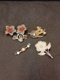 Lot Of 4 Vintage Filigree Sterling Brooches