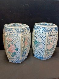 Pr Of Petite Chinoiserie Garden Stools