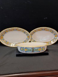 Lot Of 3 Italian,  Glazed Dishes