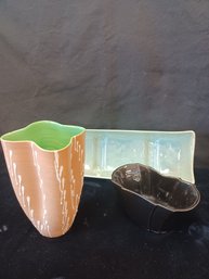 Lot Of 3 Ceramic Planters And Vase