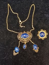 Antique 14K Gold And Lapis Jewelry Set