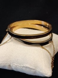 Pair Of Vintage Fine Gold And Onyx Bracelets