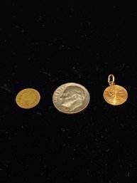 Antique 1853 CA Gold Coin & 14k St. Christopher Charm