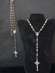 Vintage Rosaries: Wood W/ Sterling , Crystals W/ Nickel