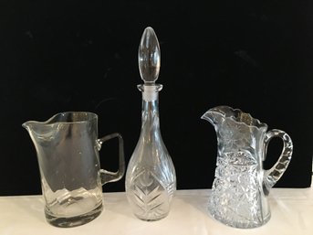 Cut Crystal Decanter, Cut Crystal Pitcher And Swirl Design Pitcher