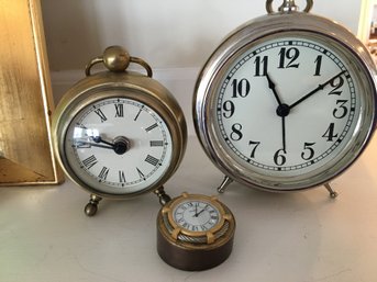 Three Battery Operated Clocks  And Paperweight Weight Clock