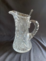 Large Cut Crystal Vase And Stirring Rod  (lr)
