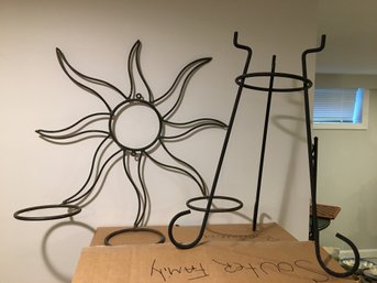 Wrought Iron Plant Holders , One On Floor , One On Wall
