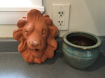 Terracotta Lions Head And Planter