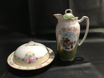 German Coffee Pot With Top And Covered Nippon Plate