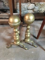 Pair Of Ball Top Brass Andirons