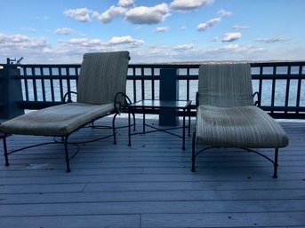 Pair Of Wrought Iron Chaises And Table