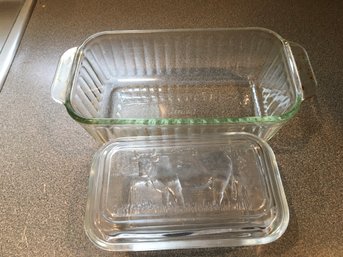 Pyrex Loaf Pan And Glass Butter Dish