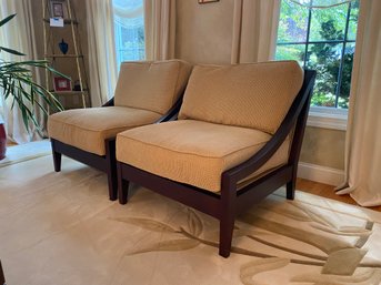 Pair Of Pearson Beige Dark Wood Arm Chairs