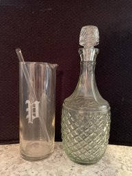 Monogram Etched Pitcher And Cut Crystal Decanter