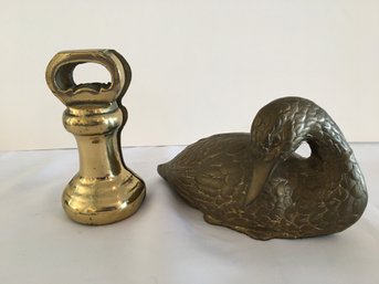 Vintage Brass Weighted Bookends/Doorstops And Brass Mallard