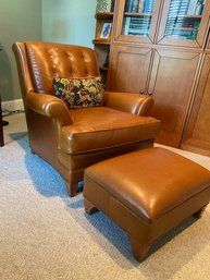 Moore & Giles Brown Leather Arm Chair & Ottoman