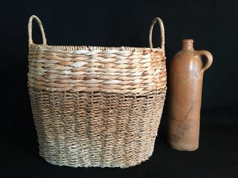 Woven Basket And Vintage Jug