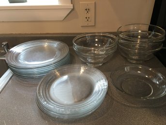 Glass Plates, Small Bowls And Saucer