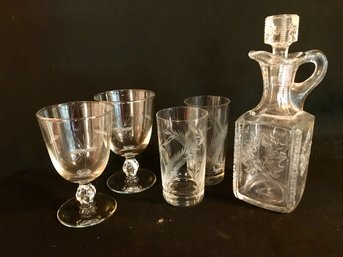 Cutglass Decanter And Glasses