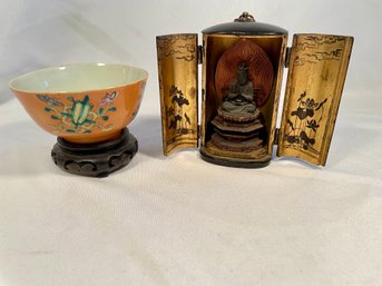 Japanese Buddah Shrine & Asain Bowl Antique     (Ld)