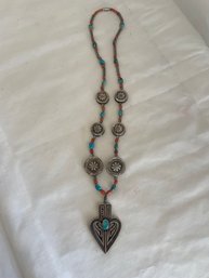 Sterling, Coral & Turquoise Necklace   (Lc)