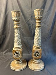 Carved Wood Bohemian Candle Stands