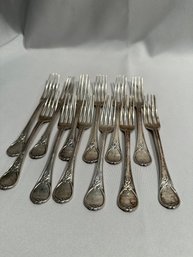 American Ca. 1850 Silver 12 Ball. Black & Co Coin Silver Luncheon Forks