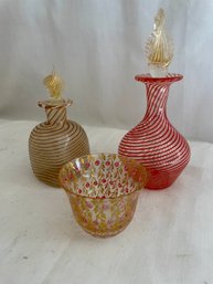 Glass Perfume Bottles, Painted Trinket Dish     (Lc)