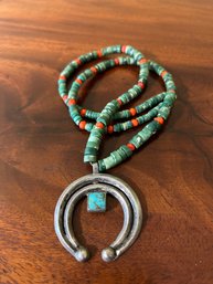 Vintage Southwestern Style Necklace With Turquoise Embedded Pendant
