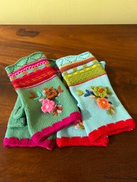 Handmade, Floral Knitted Fingerless Gloves