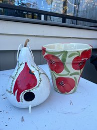 Cardinal Hanging Bird House & Floral Flower Pot