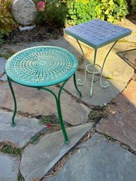 Green & White Outdoor Side Tables (2)