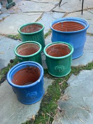 Ceramic Gardening Pots In Cerulean Blue & Teal