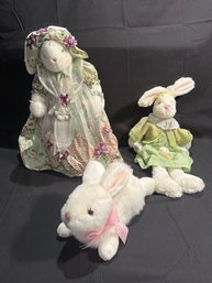 Hallmark Rabbit On Stand, 2 Plush Bunnies.