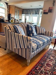 Custom Calico Corners P/Kaufmann Denim Weave, Stripes And Seashells Couch