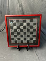 Embroidered Checkerboard Piece, Framed