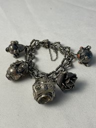 Anglo-indian Sterling Charm Bracelet With Gem Stones   (Lc)