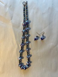 Blue Glass Bead Necklace And Earring Set