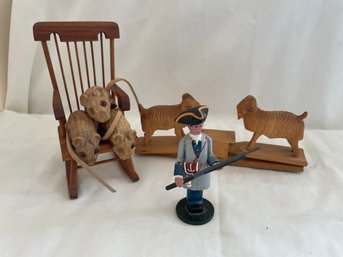 Carved Wooden Mice, Mini Chair, Carved Toy, Soldier     (Ld)