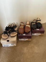 3 Pairs Of Women's Sandals Size 8.5-9 (Clark And Bc)