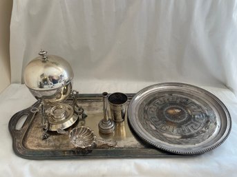 Silver Plated Trays, Egg Coddler, Tea Strainer, Cup & More    (L)