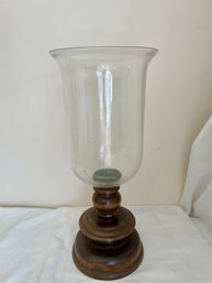 Hurricane Lamp On Wooden Base    (L)