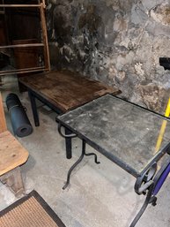 Wood & Metal Table W/ Glass Top