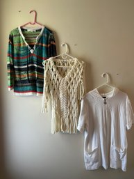 Knit Pullover, Fringed Cream Blouse, Nautical Zipup