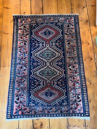 Vintage Hand Knotted Wool  Geometric Pattern Rug