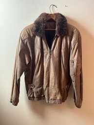 Opossum Fur Zipper Lined And Leather Jacket