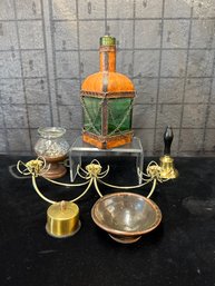 Stamp Dispenser,  Green Glass Bottle,  Bell, Candle Holders